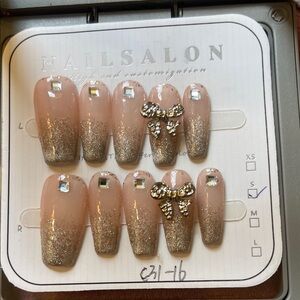 Glitter Ombre Press-On Nails with Bow Accents